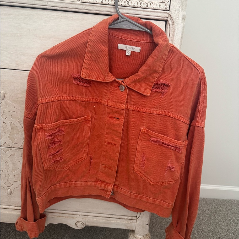Boutique Brand Distressed Orange Women's Jacket with rhinestone fringe